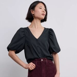 Levi's Holly Black Cropped Button Up Puff Sleeve Blouse Size Small